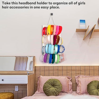 Hanging Headband Holder For Girls,Felt Headband Organizer Headband Storage Holder Organizer For Headband (Without Headbands) (40 Slots Cream)