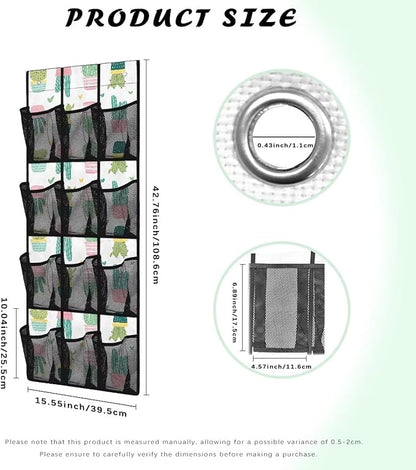 Cactus Behind the Door Storage Organizer with 12 Mesh Pockets Hanging Shoe Organizer for College Dorm Room Easy to Install Closet Door Holder Hanger Storage Bag Rack for Shoe