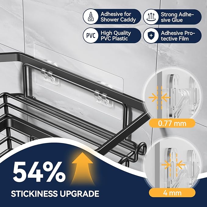 YASONIC 5-Pack Shower Caddy Adhesive Replacement - Transparent Shower Adhesive Strips, No Drilling Hooks for Bath Storage Shelves, Kitchen Racks, Basket & Soap Holder