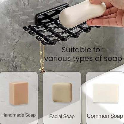 Soap Holder Soap Dish with Hooks Razor Holder Adhesive Bar Soap Holder No Drilling Soap Saver Tray for Shower Wall Bathroom Organizer Shower Rack Bathtub Sink (White+White)