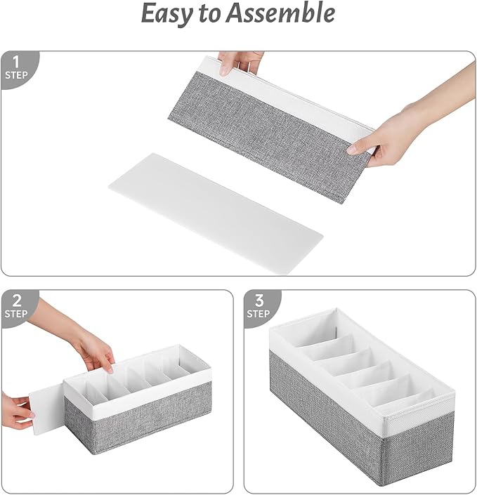 3 Packs Fabric Belt Organizer, 6 Grids Belt Organizer for Closet and Drawer, Foldable Dresser Drawer Organizers, Tie Storage -GreyWhite