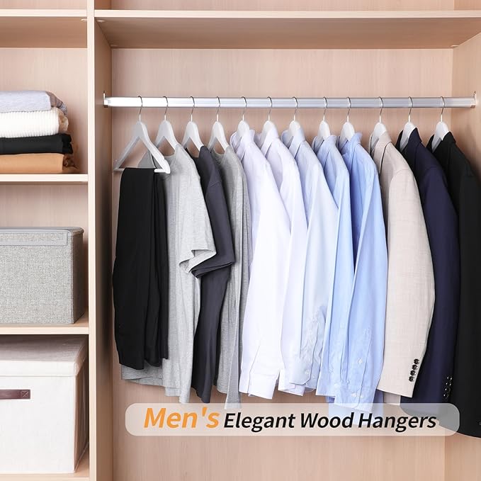 Amazon Basics Wood Suit Clothes Hangers for Closet Organizer, White, 30-Pack
