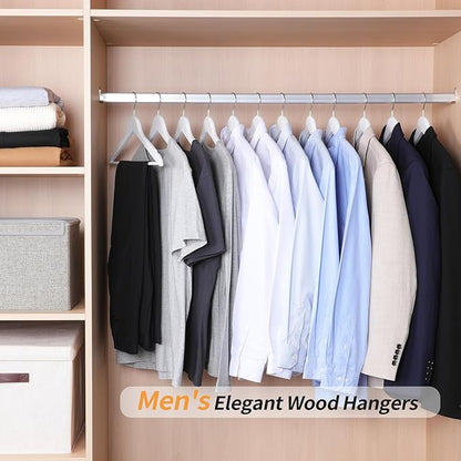 Amazon Basics Durable Wooden Suit Clothes Hangers, White, 20-Pack