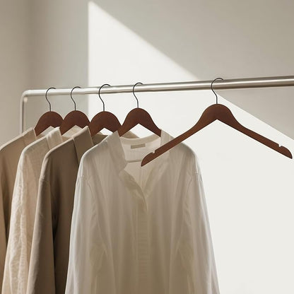 Premium Wooden Top Hangers, Heavy Duty Solid Wood Suit Hangers with 360° Swivel Hook & Anti-Slip Notches, Durable Clothes Hangers for Jackets, Coats, Shirts & Dresses(Walnut/12-Pack)