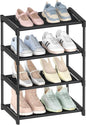 HITHIM 4 Tiers Small Shoe Rack,Narrow Stackable Shoe Shelf Organizer,Sturdy Shoe Stand, Non-Woven Fabric Metal Shoe Racks for Entryway, Doorway and Bedroom Closet