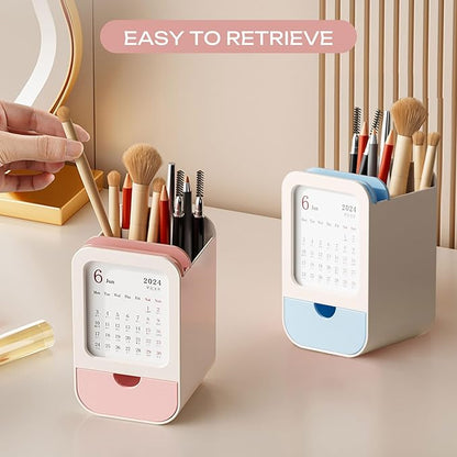 Sleek Makeup Brush Holder Organizer – Modern Cosmetic Brush Cup with Elegant Design, for Makeup Brushes, Lipsticks, Bathroom Vanity & Desktop Storage (Pink)