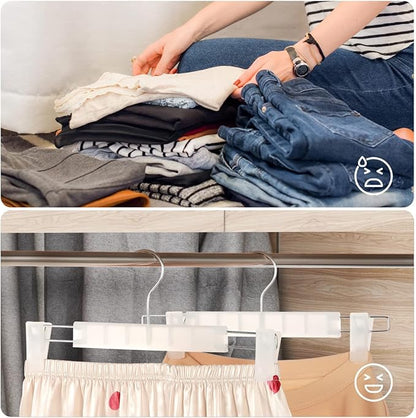 GUANJUNE Clothes Pants Hangers, Space-Saving Skirt Holders with 360 ° Swivel Hooks, Adjustable Clips, Trouser Hangers, Clothes Coat Garment Jeans Hangers (20 Pack, Transparent)