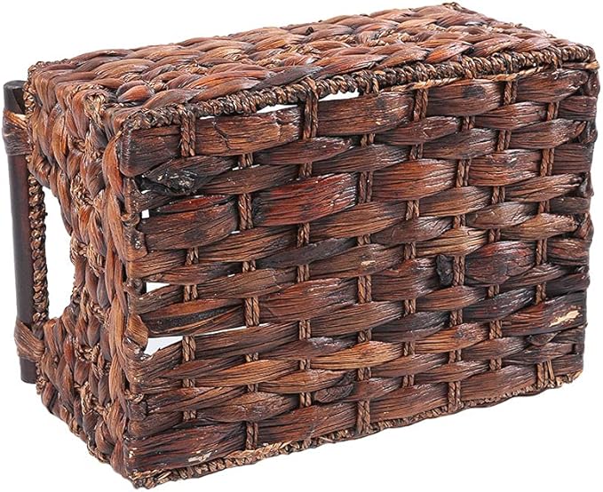 Storage Basket made by Water Hyacinth with Wood Handles, Arts and Crafts. (RectangleA-Large)