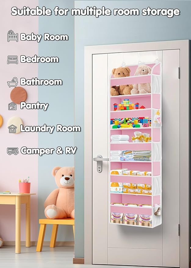 TAHAVICE 2 Pack Over The Door Storage Organizer with 5 Pockets 10 Mesh Pockets, 44 lbs Weight Capacity Door Hanging Organizers and Storage for Bedroom,Bathroom,Nursery,Kidroom,Babyroom