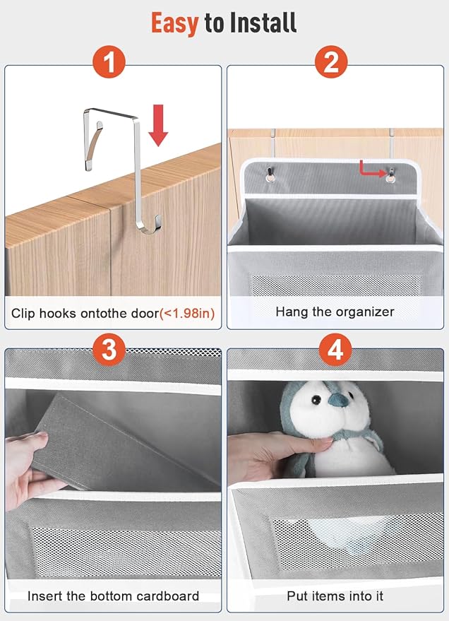 3 Pack Over The Door Organizer Storage, 5 Shelf Hanging Door Organizer with 10 Large Capacity Pockets, Anti Tilt 44 lb Load Behind Door Storage for Bedroom, Bathroom, Pantry, Nursery