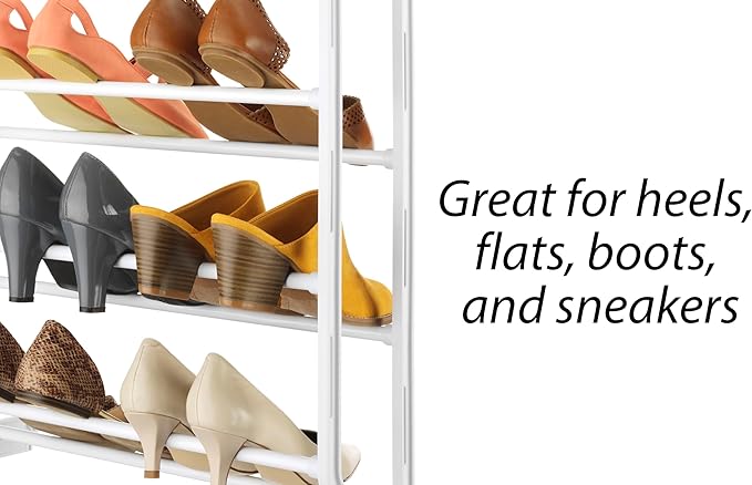 Whitmor 36 Pair Over The Door Shoe Organizer, 12 Tier Hanging Shoe Organizer, Heavy Duty Metal Shoe Holder, Hanging Shoe Rack for Closet Organizer & Storage, 72" L x 22.5" W x 7.5" H, White