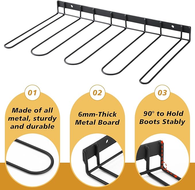 Chunful 6 Pack Wall Mounted Boots Rack Metal Wader Hanger Heavy Duty Shoes Storage Hanging Organizer Holder for Cowboy Boots Shoes Waders Space Saving Entryway Closet Garage Organizer