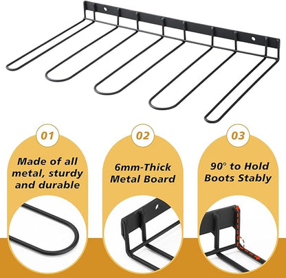 Chunful 6 Pack Wall Mounted Boots Rack Metal Wader Hanger Heavy Duty Shoes Storage Hanging Organizer Holder for Cowboy Boots Shoes Waders Space Saving Entryway Closet Garage Organizer