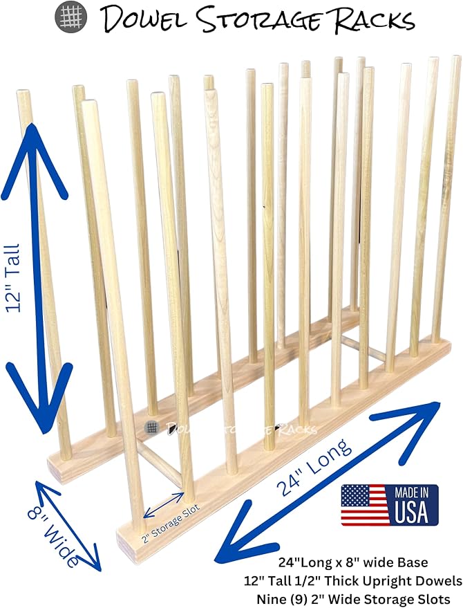 Handmade in USA - Art Storage Rack - Several Sizes Available- Art Canvas Storage (24" x 8" With 12" Tall Dowels)