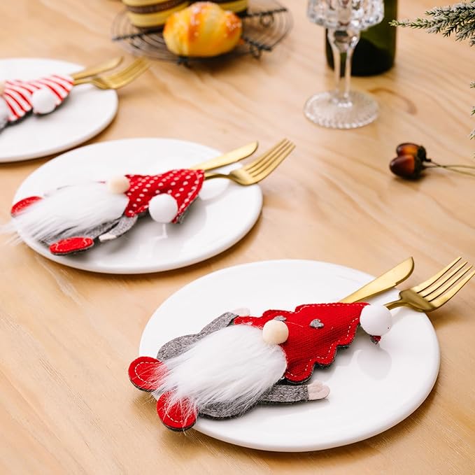 3PCS Christmas Silverware Utensil Holders, Cutlery Fork Spoon Knife Storage Bags, Premium Tableware Holder for Xmas Party Dinner Table Decoration