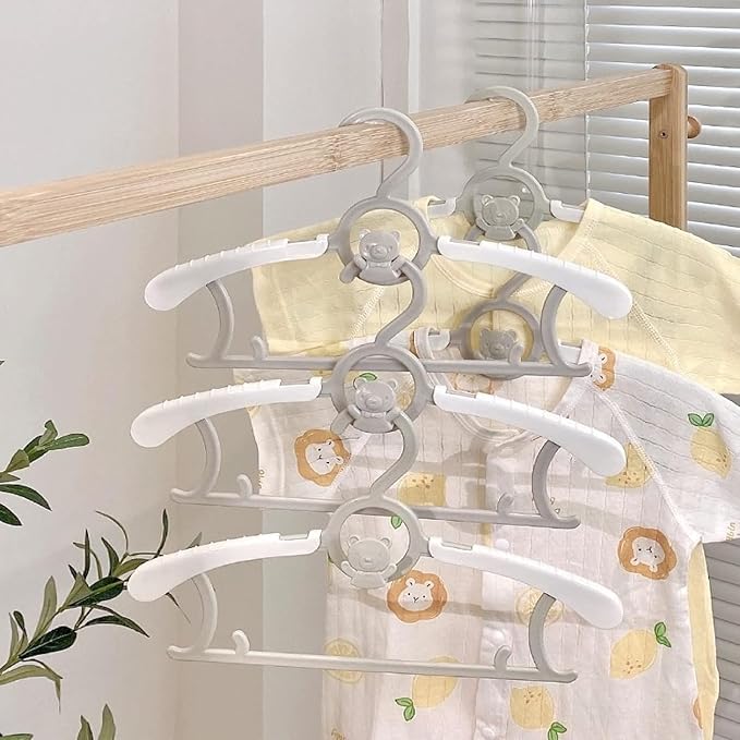 HGYZE Kid Hangers for Closet 50pcs, Grey Infant Clothes Hanger 11-14" Adjustable Plastic Baby Coat Perchas with Bear Hook, Non-Slip Children Outfit Hangars for Girl Boy Toddler Newborn Teen Clothing