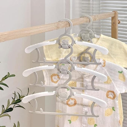 HGYZE Kid Hangers for Closet 50pcs, Grey Infant Clothes Hanger 11-14" Adjustable Plastic Baby Coat Perchas with Bear Hook, Non-Slip Children Outfit Hangars for Girl Boy Toddler Newborn Teen Clothing