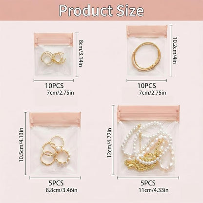 Anti Tarnish Jewelry Bags, Clear EVA Mini Travel Bags for Necklace, Earring, Bracelet 30 Pack Assorted Sizes