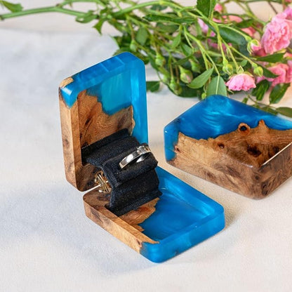 RWA Slim Engagement Ring Box for Proposal – Unique Wedding Ring Holder & Jewelry Display Case – Travel Jewelry Organizer, Ring Bearer Box, Proposal Gift, Wedding Ring Box for Ceremony, FLIP blue