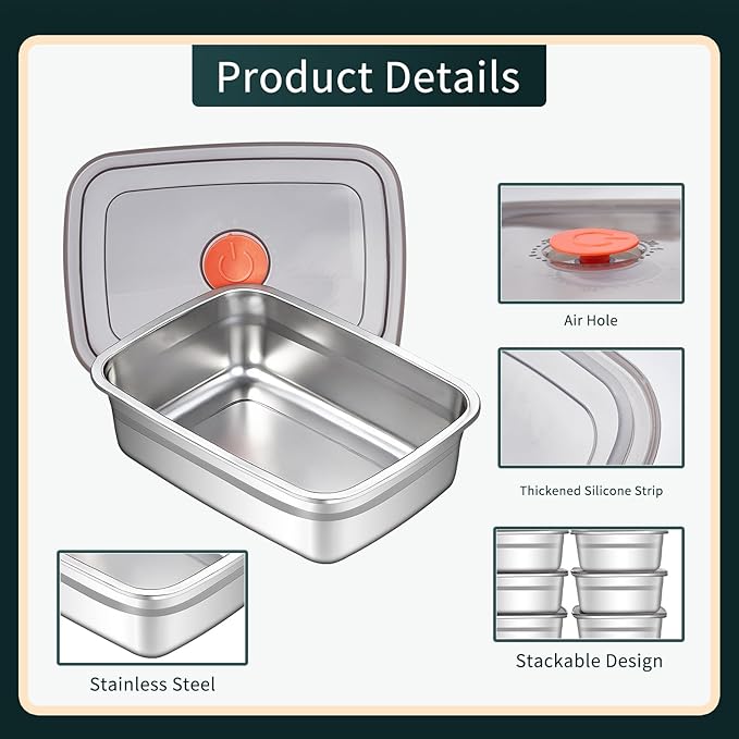 GIUOIDUO 10 Pack Stainless Steel Food Storage Containers with Leak-Proof Lids, 37oz Reusable Metal Meal Prep Lunch Boxes, Stackable, Dishwasher Safe for Snacks, Fruits & On-the-Go Meals, BPA-Free