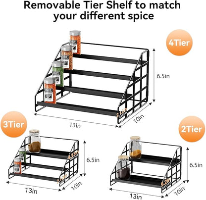 Bunoxea Spice Rack 4 Tier Kitchen Cabinet Organizer,Countertop Spice Rack,Tier Depth Adjustable Cabinet Shelf,Step Spice Organization Easy Visibility,Holds Seasoning and Condiments