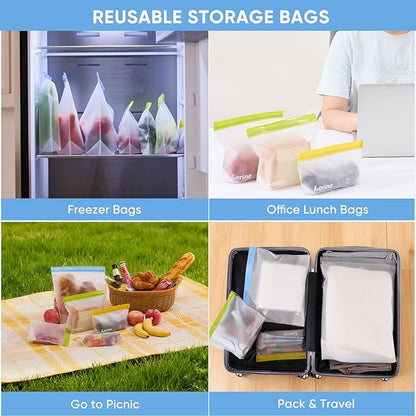 Lerine 10 Pack Stand-Up Reusable Sandwich Bags, Dishwasher Safe Leakproof Food Storage Bags, BPA Free Reusable Freezer Bags for Meal Prep,Sandwich,Home Organization (Green, 10Sandwich)