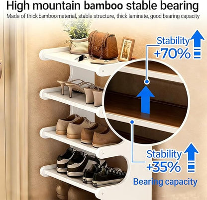 39" Bamboo Shoe Rack - Vertical Shoe Organizer Rack for Small Space, Narrow Shoe Tower for Closet, Entryway, Corner, Tall Shoe Shelf with Removable Shelves, Flexible Storage Shelf for Saving Space