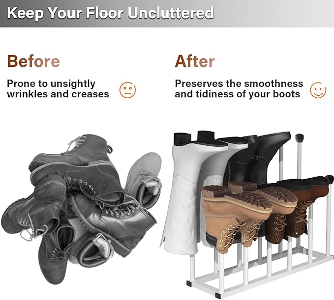 Free Standing Shoe Racks, Tall Black Metal Boot Rack Organizer for 6 Pairs, Knee-High Boot Storage Shelf for Closet, Bedroom, Entryway, Hallway, White