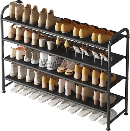 INGIORDAR Shoe Rack 4 Tier Long Storage Organizer Wide Metal Shoe Shelf for Closet Entryway Black
