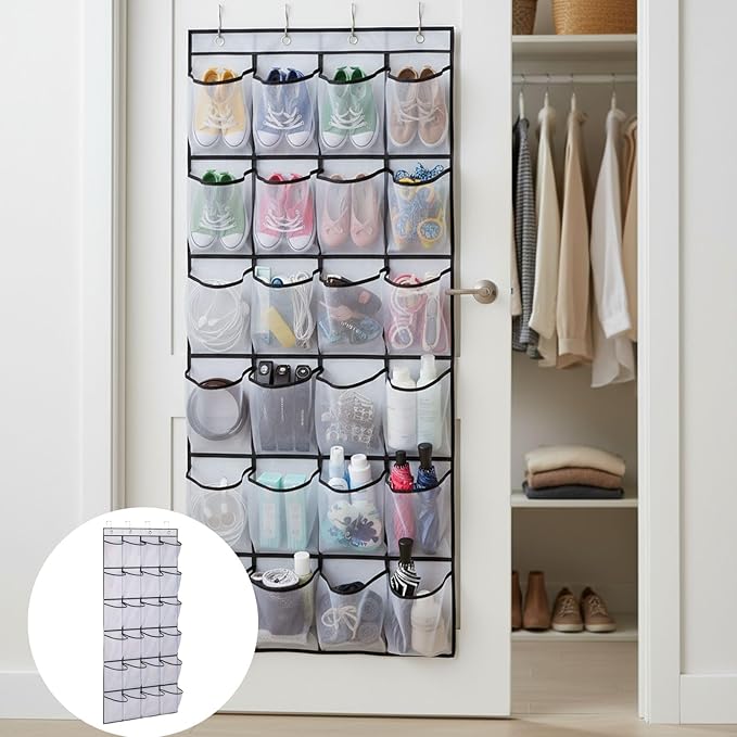 Over the Door Shoe Organizer for Bedroom Door with Multiple Pockets - Hanging Shoe Storage Bag Caddy