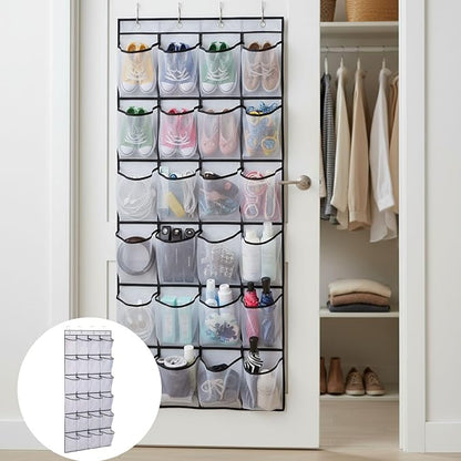 Over the Door Shoe Organizer for Bedroom Door with Multiple Pockets - Hanging Shoe Storage Bag Caddy