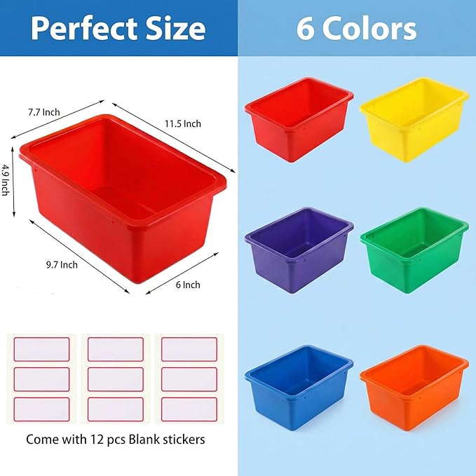 Nicunom 6 Pack Cubby Bin Storage Bins, Multi-Purpose Plastic Storage Bins Stackable Organizer Storage Cubbies for Home, Nursery, Playroom, Classroom