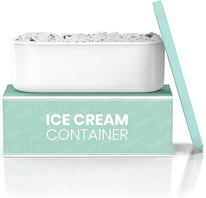 BALCI - Ice Cream Container - 2 Quart - Perfect Reusable Freezer Storage for Homemade Ice Cream Tubs for Sorbet, Frozen Yogurt and Gelato! - Flexible Silicone Lids, Long Scoop, Stackable - Mint