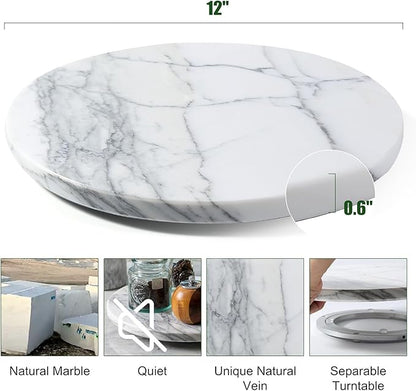 Marble Lazy Susan, 12” Lazy Susan for Table Top Detachable Turntable Organizer for Cabinet Pantry Kitchen Countertop Fridge Bathroom Makeup Vanity Countertop, Arabescato