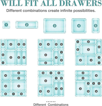 StorMiracle 25 PCS Drawer Organizer Set, 4 Varied Size Bathroom and kitchen Drawer cabinet organizer Trays, Clear Storage Bins for Makeup, Jewelry, Utensils and Gadgets