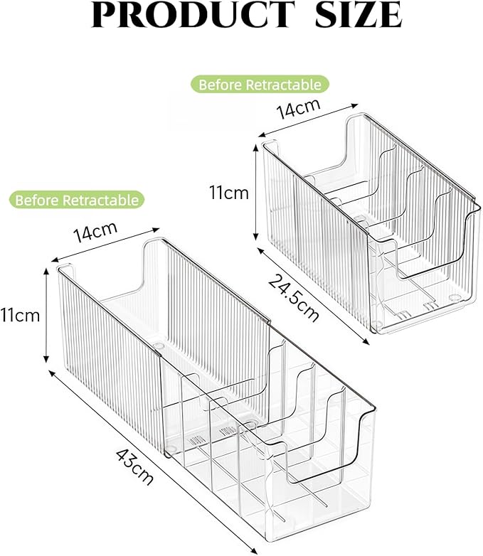 Foldable Storage Bins, Clear Expandable Boxes for Organizing, Adjustable from 9.65-16.93" Drawer Organizers Separators Dividers for Bedroom Kitchen Utensils Tools Closet