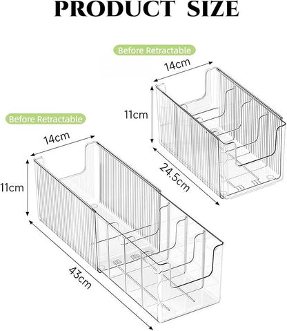 Foldable Storage Bins, Clear Expandable Boxes for Organizing, Adjustable from 9.65-16.93" Drawer Organizers Separators Dividers for Bedroom Kitchen Utensils Tools Closet