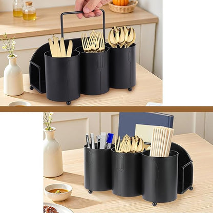 NelyBet Utensil Caddy Silverware Holder Fork Spoon Napkin Paper Plate Organizer Metal Utensil Holder Cutlery Flatware Organizers for Party Kitchen Countertop Camping Picnic - Black