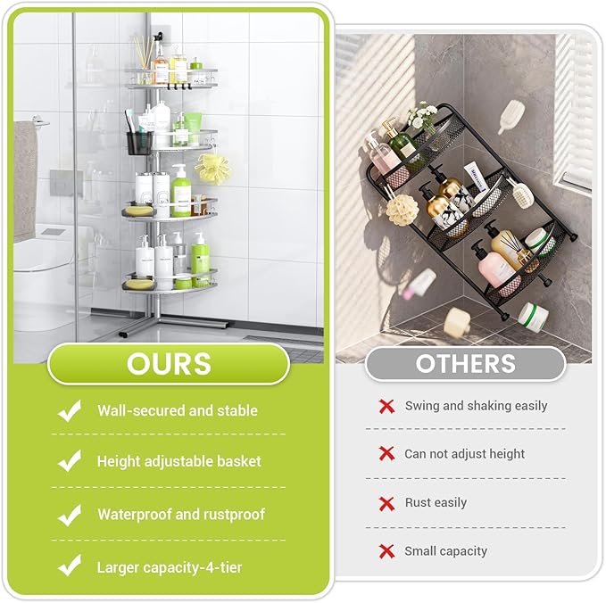 Aitatty Standing Shower Caddy Corner: 4-tier Rustproof Shower Organizer Shelf - Floor Shower Corner Shelf Rack Stand for Bathroom Chrome