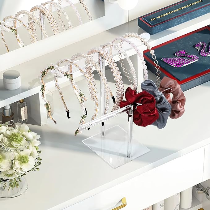 Suneerplay Headband Holder Scrunchie Holders Acrylic, Clear Hair Ties Stand Organizer, Headband Display Stand, Scrunchie Storage Organizers, Hair Accessories Organizer for Women and Girls