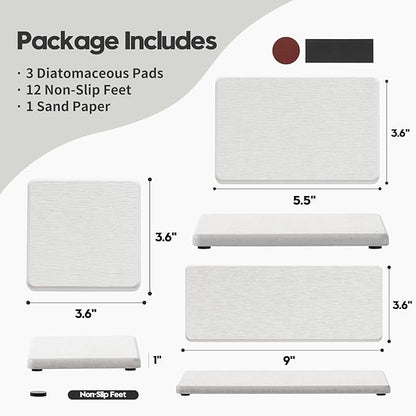 Razborci 3PCS Bathroom Sink Vanity Trays, Quick Stone Drying Mat Dish Soap Dispenser Sponge Holder for Kitchen Counter, Diatomaceous Earth Water Absorbing Caddy Organizer, Beige
