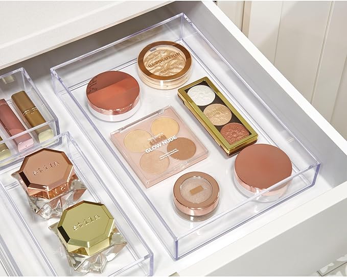 iDesign Makeup Drawer Organizer Tray for Vanity or Bathroom Countertop - Set of 4 Clear