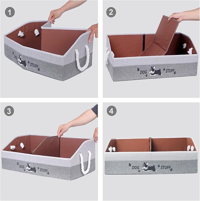 Large Dog Toy Basket with Handles, 28.5" Collapsible Multi-Purpose Hard Board Dog Toy box, Clothes, Cute for Living Room Area (Gray,Coffee)