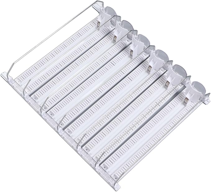 Soda Can Dispenser for Refrigerator, ABS 15in Large Capacity 6 Rows Adjustable Width Drink Dispenser for Fridge, Spring Loaded Easy Slide Self Pushing Drink Holder (White)