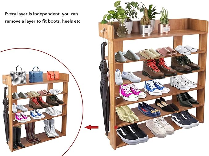 H&A 6 Tiers Wood Shoe Rack Organizer Shoe Storage Cabinet (Maple)