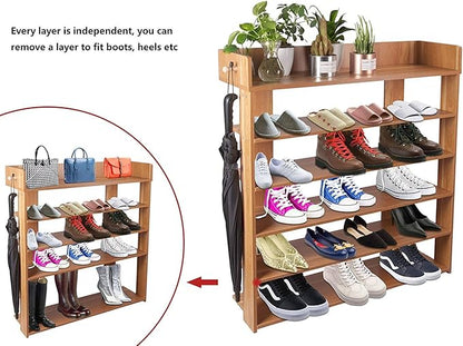 H&A 6 Tiers Wood Shoe Rack Organizer Shoe Storage Cabinet (Maple)