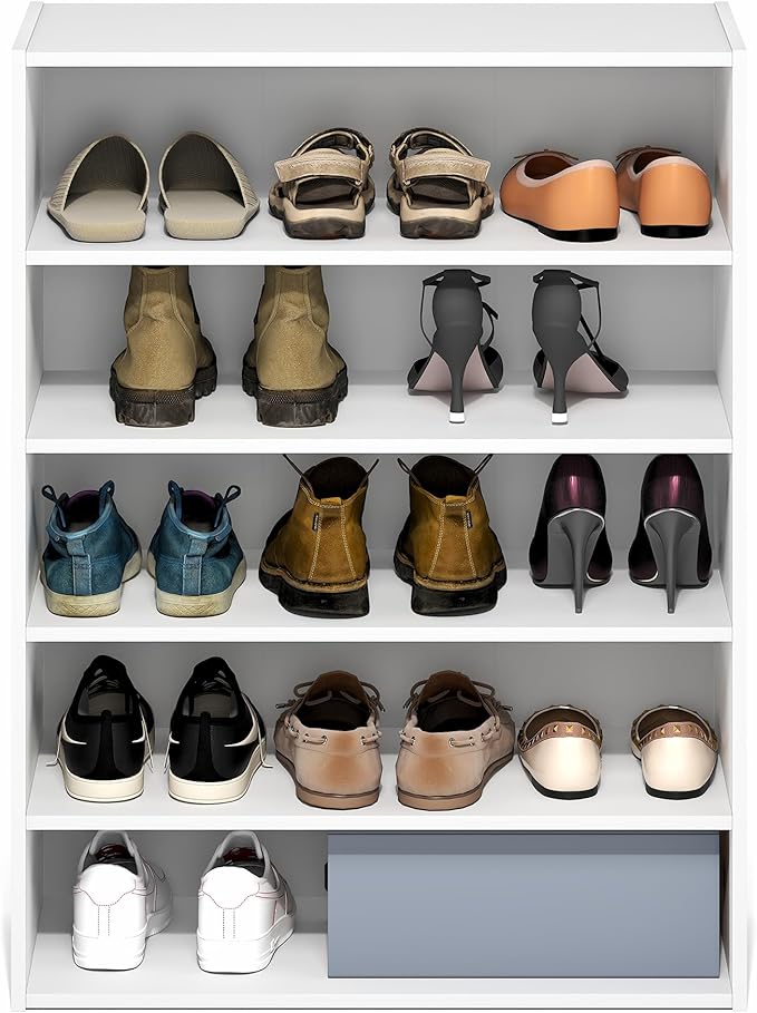 Furinno FANO Shoe Rack, 5-Tier Shoe Organizer, Stackable Shoe Storage, 11.4 x 24.2 x 31.5, for Closet Entryway, Office, Garage, White