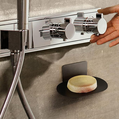 Stainless Steel Soap Tray, 3 Slot Self-Adhesive Wall Mounted Shower Soap Stand (Black)