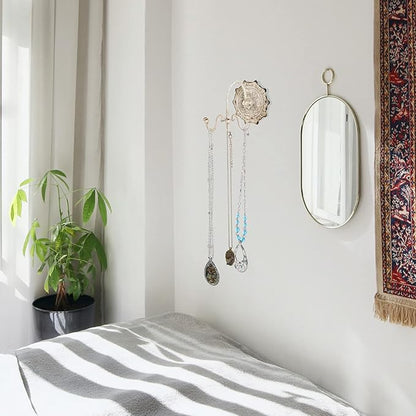 NIKKY HOME Wall Mounted Hooks Jewelry Organizer Rustic Hanging Vintage Decorative Shabby Chic Jewelry Storage Display Hanger for Necklace, Earrings, Rings, Belt, Hat, Gift for Women Girl Lady, white