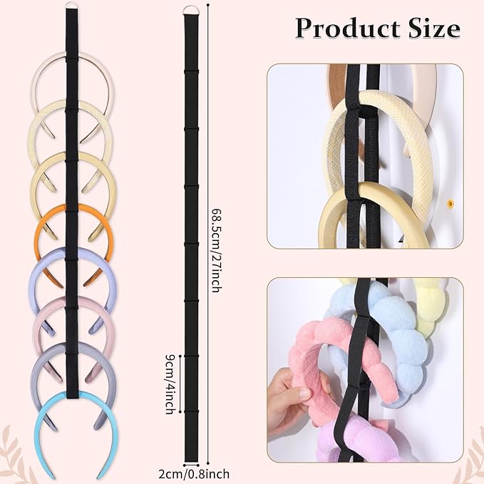 3 PCS Headband Holder Organizer for Girl,Hanging Hairband Storage for Women,Black Hair Hoop Display Hair Accessories Organizer Bedroom College Dorm Decor